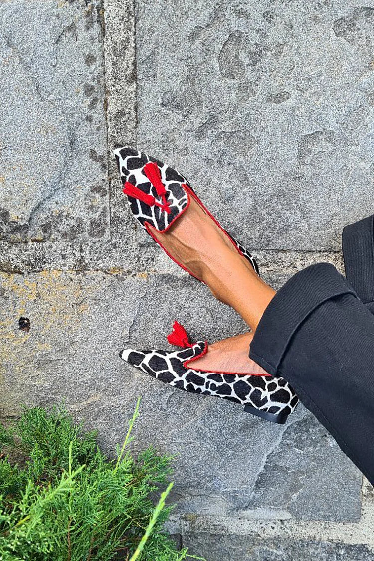 Animal Print Loafers with Red Fringe Accents | NORTHLINE STUDIO