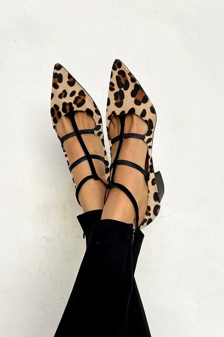 Leopard Print Ballet Heels with Strap