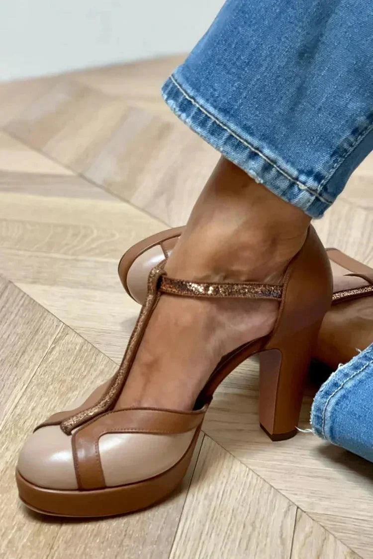 Two-Tone T-Strap High Heels | Style Name