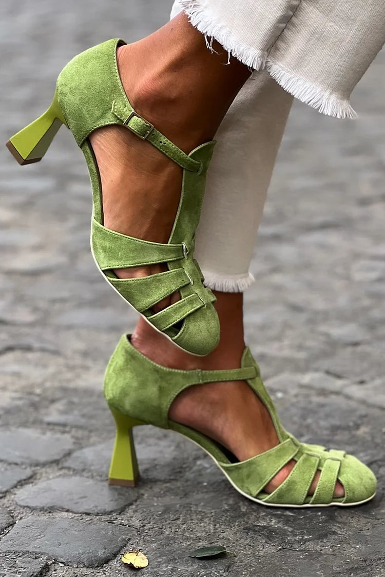Retro Green Strap Heels