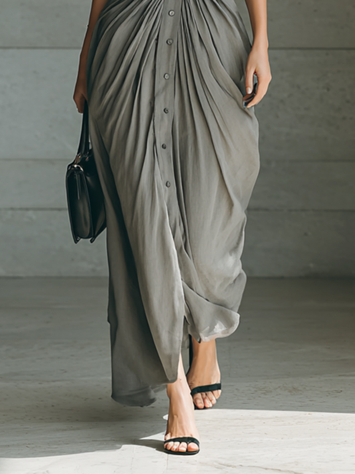 Susana | Long Dress with Notched Collar and Long Sleeves