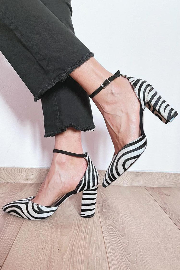 Ankle Strap Zebra Print High Heels