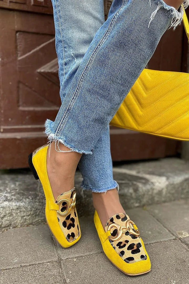 Animal Print Detail Yellow Loafer | NORTHLINE STUDIO
