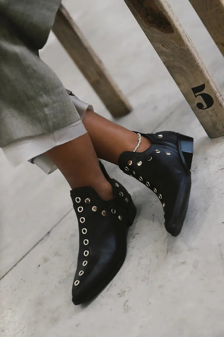 Studded Pointed-Toe Ankle Boot