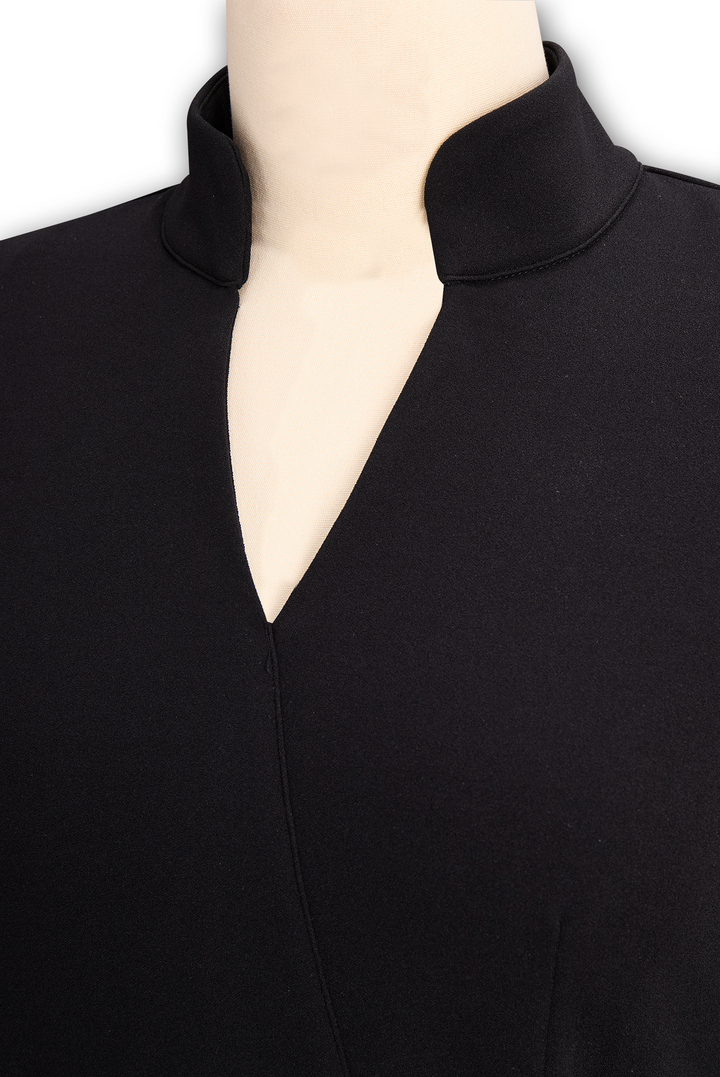 Mooyius Elegant Belted Dress with Mandarin Collar