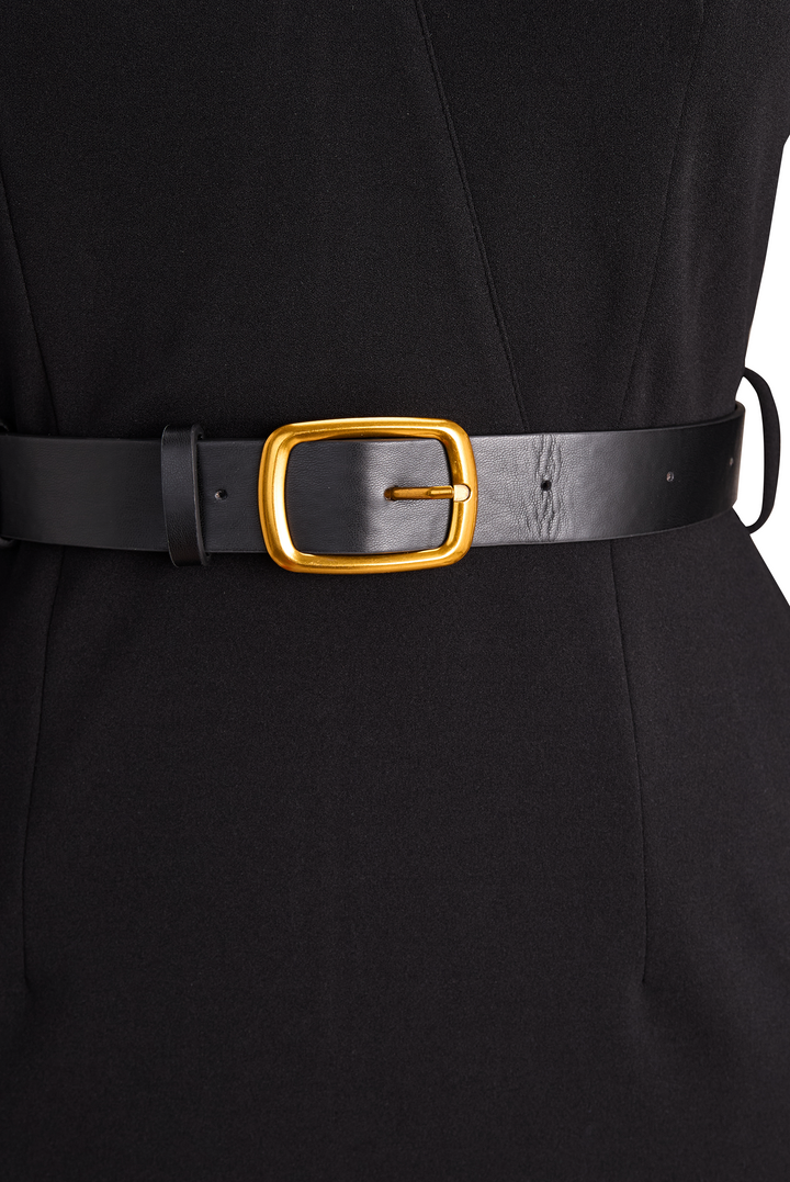 Mooyius Elegant Belted Dress with Mandarin Collar
