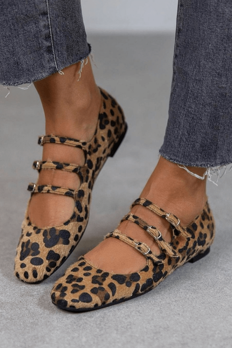 Leopard Print Buckle Flats