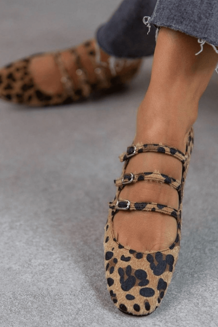 Leopard Print Buckle Flats