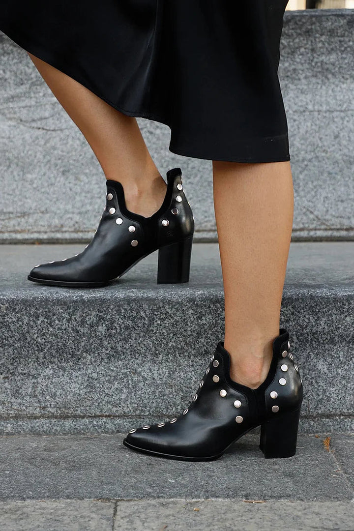 Wide-Heel Studded Ankle Boot