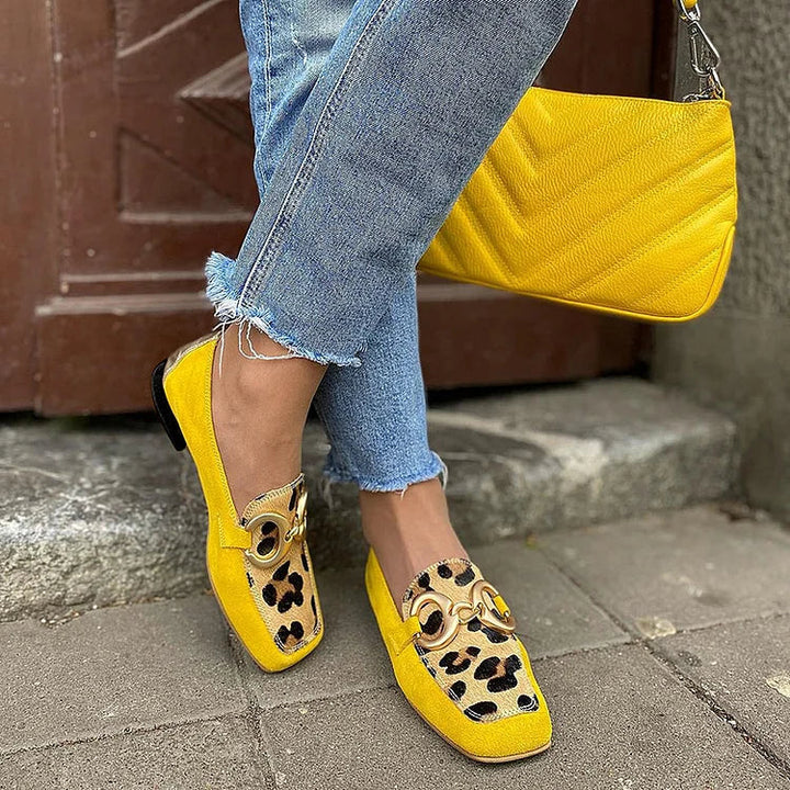 Animal Print Detail Yellow Loafer | NORTHLINE STUDIO