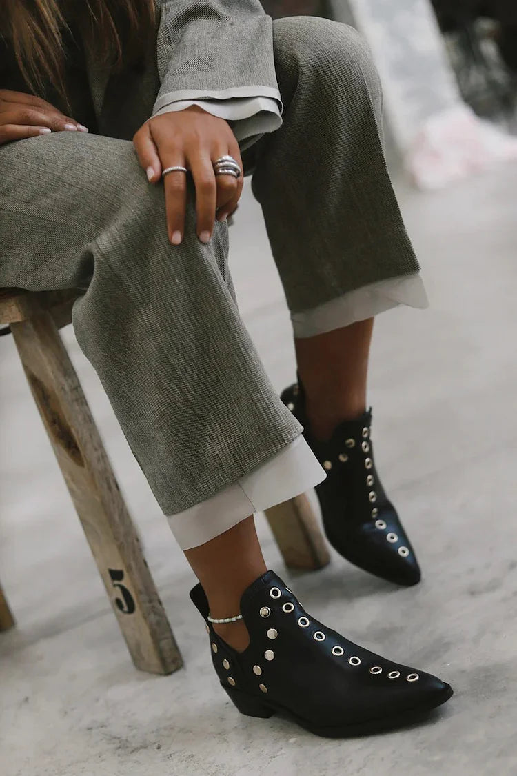 Studded Pointed-Toe Ankle Boot