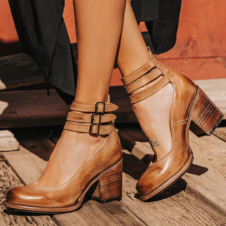 Retro Leather Strap High Heels