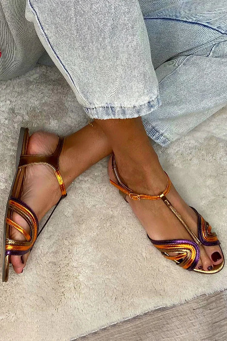 NERINA | Flat sandals with multiple straps and elegant metallic details