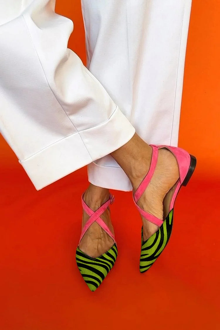 Zebra Pattern Cross-Strap Flat Shoes