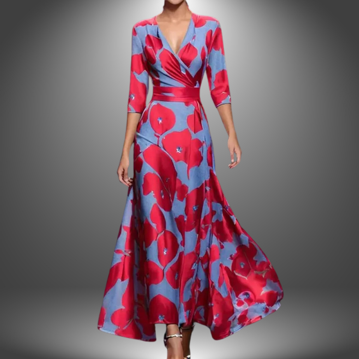 Orla Fiona | Flattering V-Neck Half Sleeve Boho Maxi Dress.