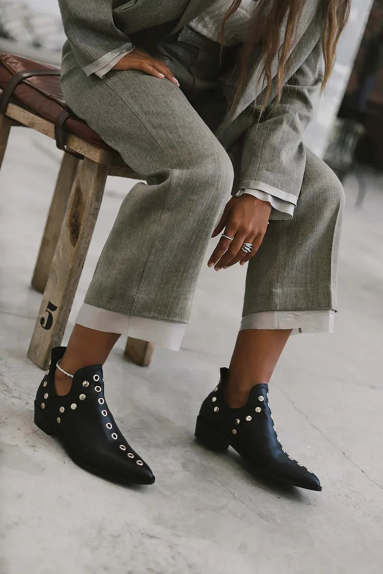 Studded Pointed-Toe Ankle Boot