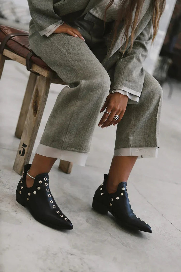 Studded Pointed-Toe Ankle Boot