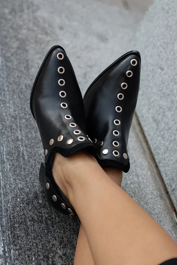 Wide-Heel Studded Ankle Boot