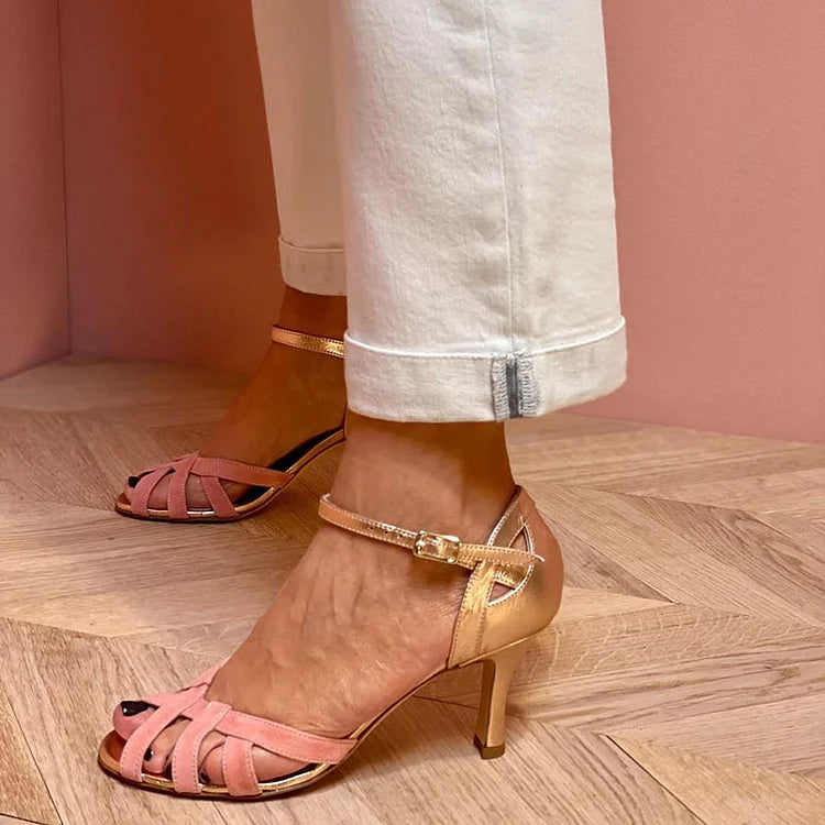 Peach Strappy Mid-Heel Sandals