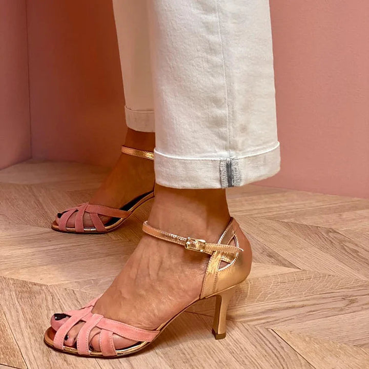 Peach Strappy Mid-Heel Sandals