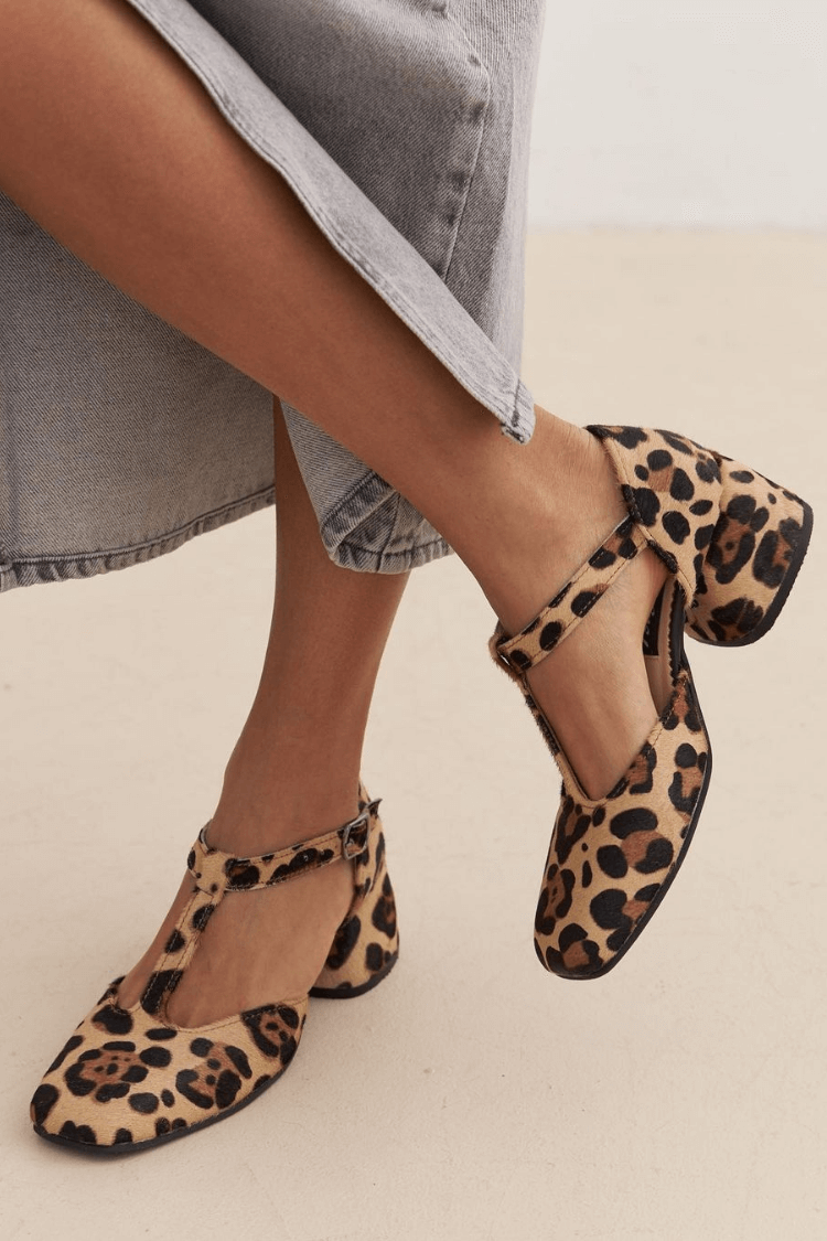 Leopard Print T-Strap Block Heels