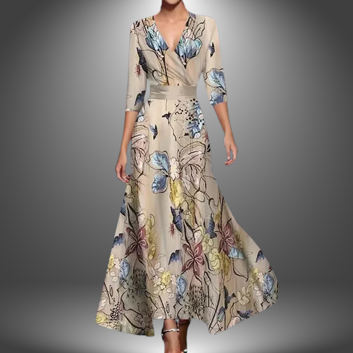 Orla Fiona | Flattering V-Neck Half Sleeve Boho Maxi Dress.