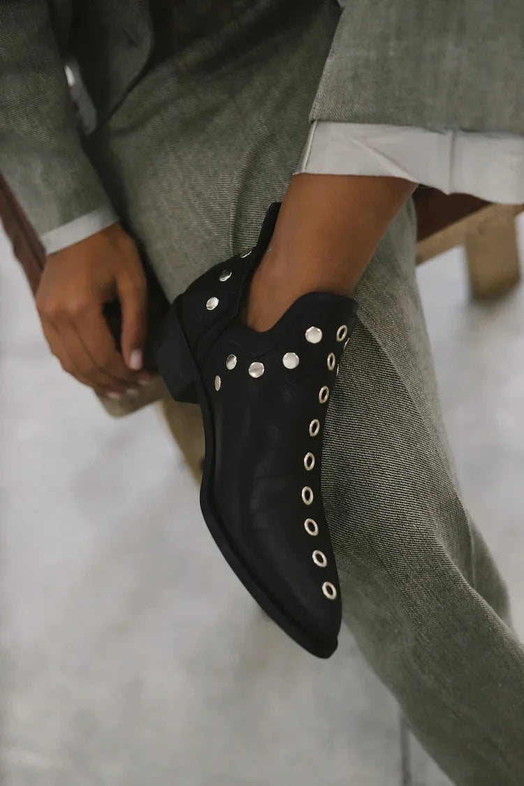 Studded Pointed-Toe Ankle Boot
