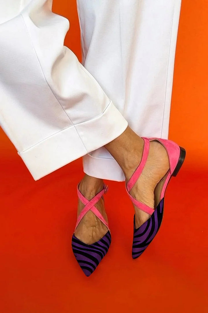 Zebra Pattern Cross-Strap Flat Shoes