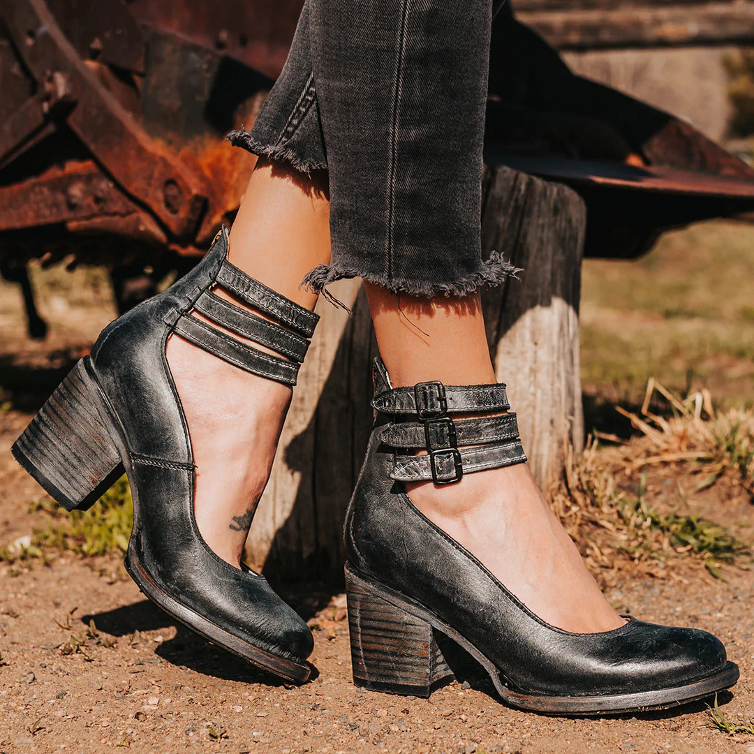 Retro Leather Strap High Heels
