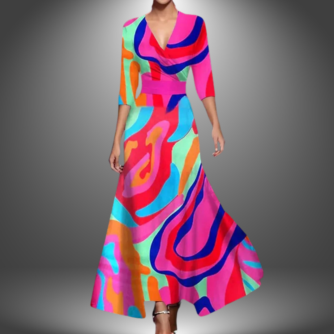 Orla Fiona | Flattering V-Neck Half Sleeve Boho Maxi Dress.