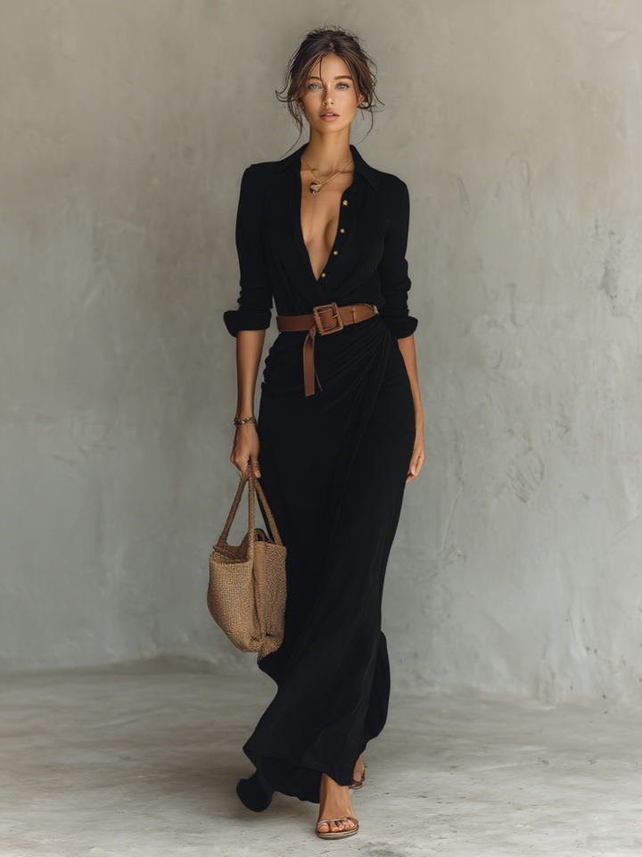 Nuria | Maxi Dress with Reversed Collar