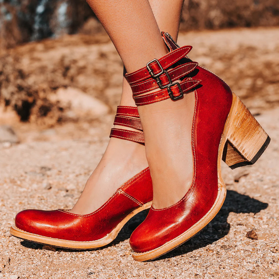 Retro Leather Strap High Heels
