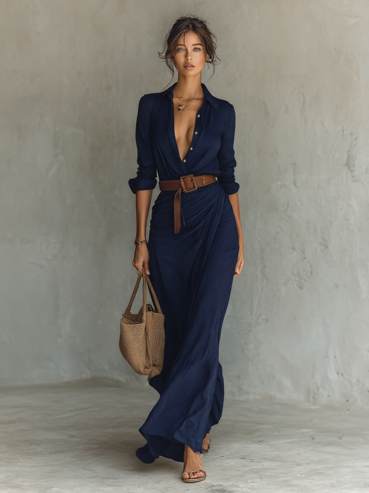 Nuria | Maxi Dress with Reversed Collar