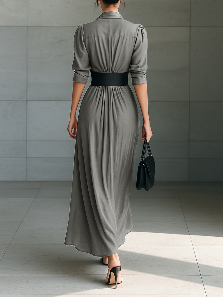 Susana | Long Dress with Notched Collar and Long Sleeves