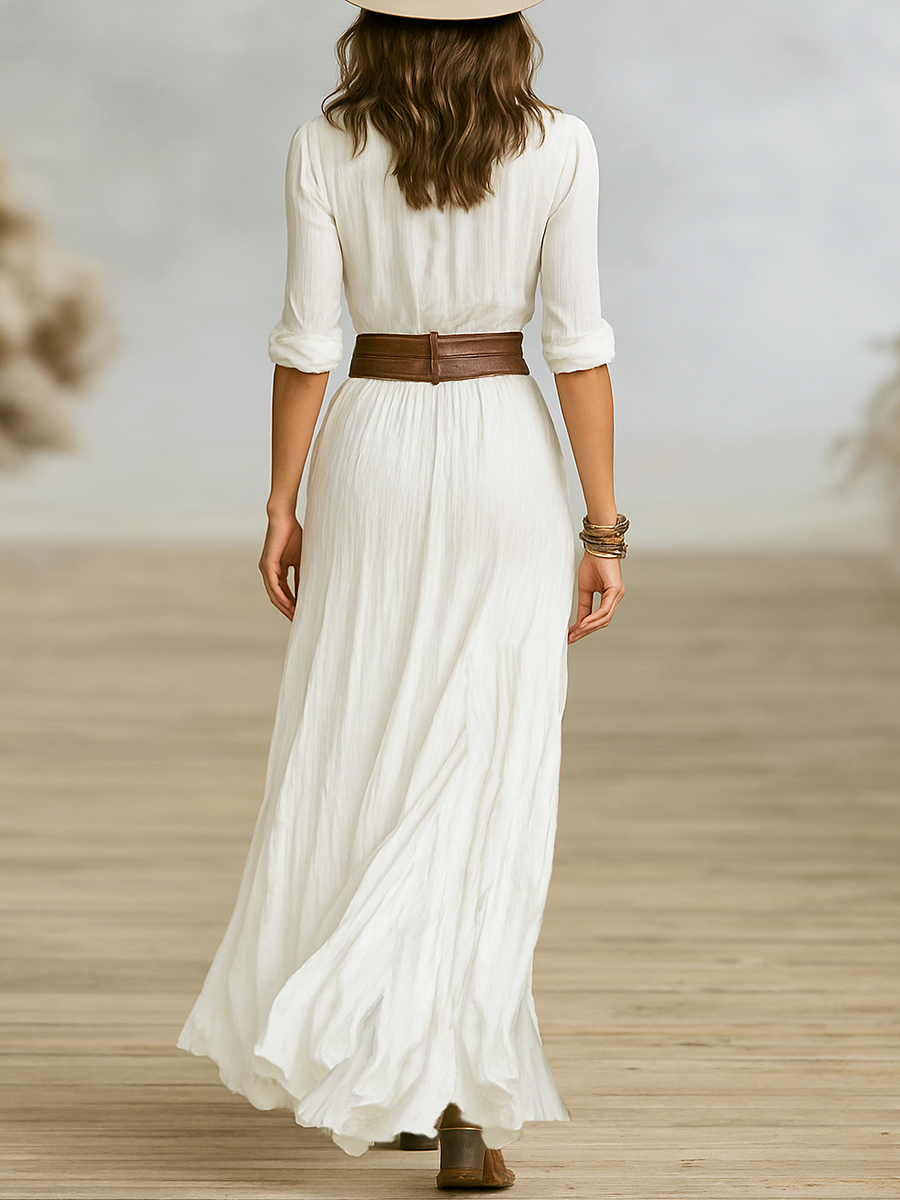 Carmen | Linen Maxi Dress with Reversed Collar