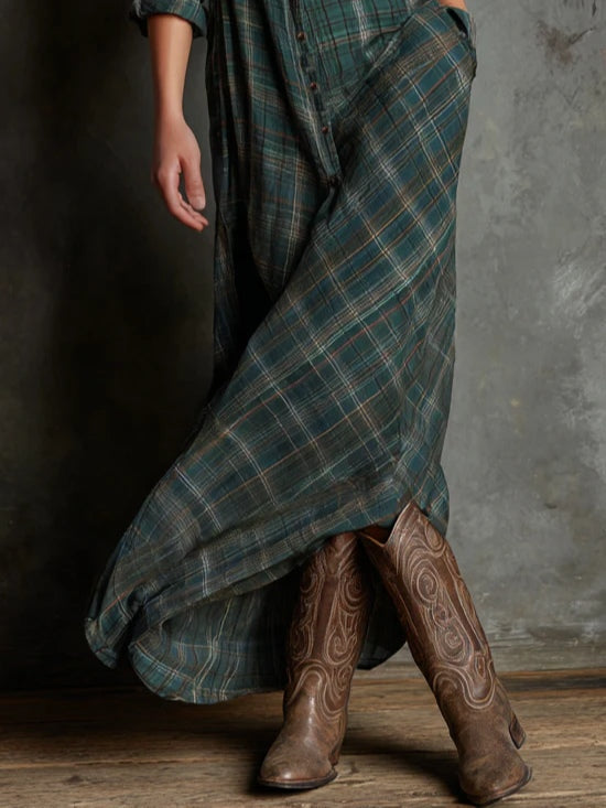 Mari Carmen | Long-sleeved Dress with Green Check Pattern