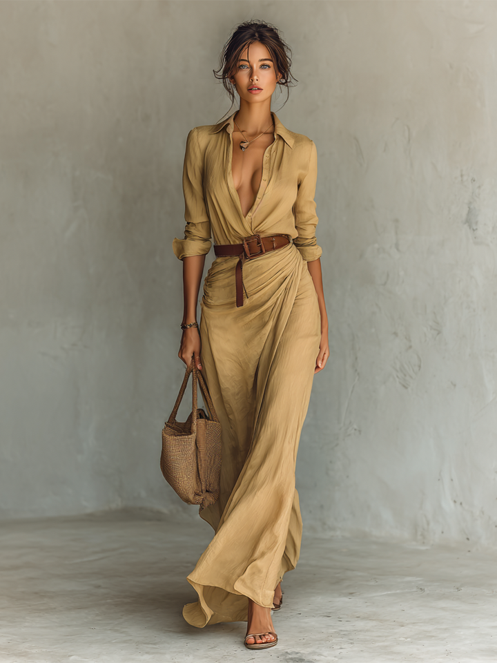 Nuria | Maxi Dress with Reversed Collar