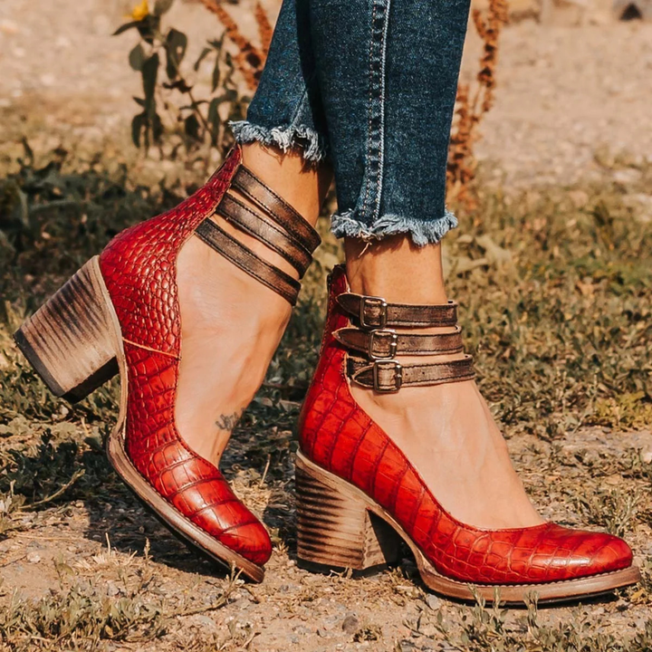 Retro Leather Strap High Heels