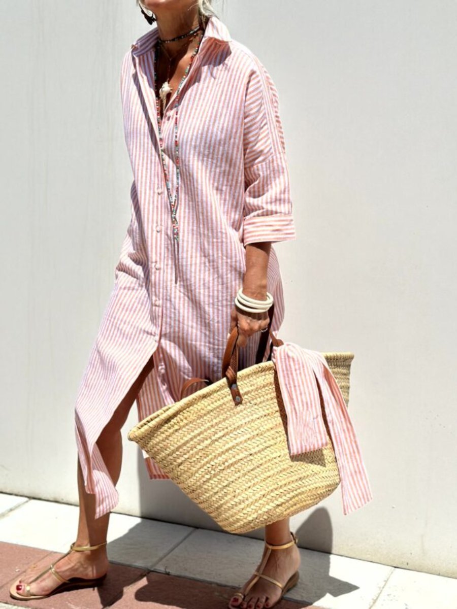 Leviana™ | Classic Striped Shirt Dress