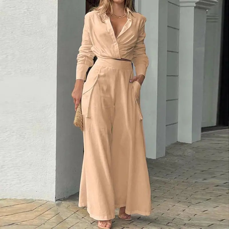 Blanca | Summer Suit with Knotted Top and High-Waisted Trousers