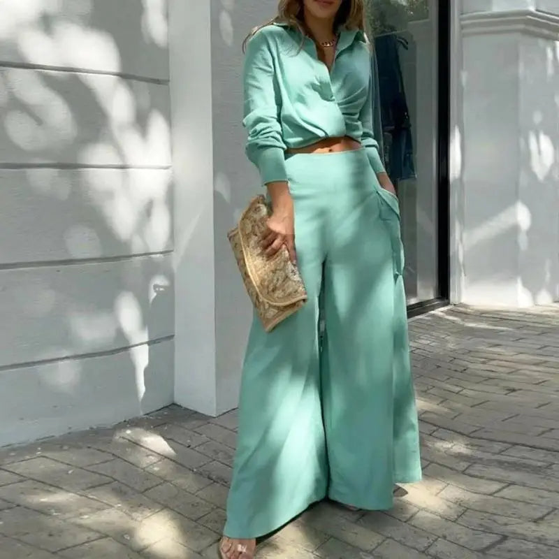 Blanca | Summer Suit with Knotted Top and High-Waisted Trousers