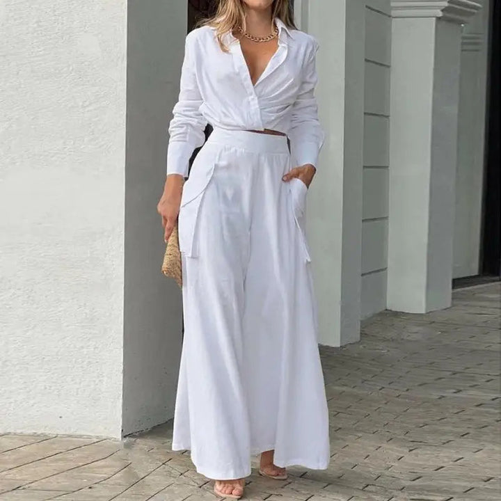 Blanca | Summer Suit with Knotted Top and High-Waisted Trousers